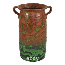 Weller Greora 1930s Vintage Arts and Crafts Pottery Green Tall Handled Vase