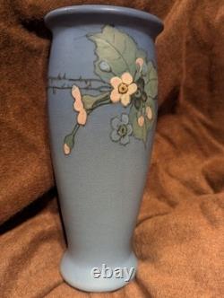 Weller Hudson 1920s Vintage Art Pottery Hand Painted Dogwood Blue Ceramic Vase