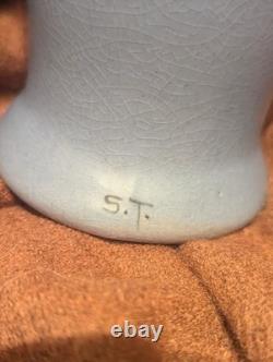 Weller Hudson 1920s Vintage Art Pottery Hand Painted Dogwood Blue Ceramic Vase