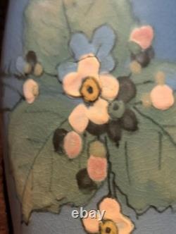Weller Hudson 1920s Vintage Art Pottery Hand Painted Dogwood Blue Ceramic Vase