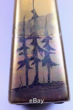 Weller La Sa Signed Art Pottery Pine Tree Vase Arts & Crafts Metallic Glaze NICE