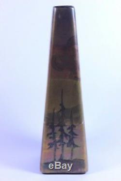 Weller La Sa Signed Art Pottery Pine Tree Vase Arts & Crafts Metallic Glaze NICE