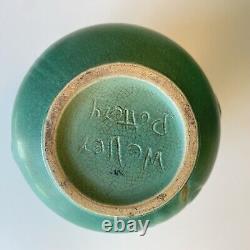 Weller Matte Green 1900s Vtg Arts And Crafts Antique Pottery Ceramic Vase Floral