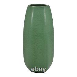 Weller Matte Green 1910s Vintage Arts And Crafts Pottery Six Sided Ceramic Vase