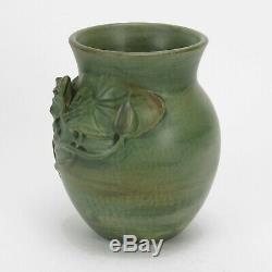 Weller Pottery 6 5/8 Kenova frog on water lily vase matte green Arts & Crafts