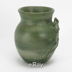 Weller Pottery 6 5/8 Kenova frog on water lily vase matte green Arts & Crafts