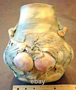 Weller Pottery 9 Baldin Handled Vase with Apples & Branches Arts & Crafts 1915-20