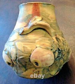 Weller Pottery 9 Baldin Handled Vase with Apples & Branches Arts & Crafts 1915-20