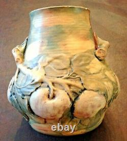 Weller Pottery 9 Baldin Handled Vase with Apples & Branches Arts & Crafts 1915-20