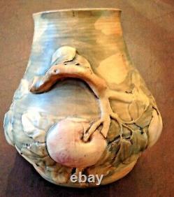 Weller Pottery 9 Baldin Handled Vase with Apples & Branches Arts & Crafts 1915-20