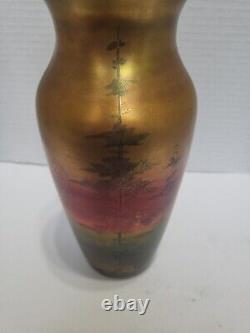 Weller Pottery American Arts & Crafts Lasa Vase Iridescent Landscape 9