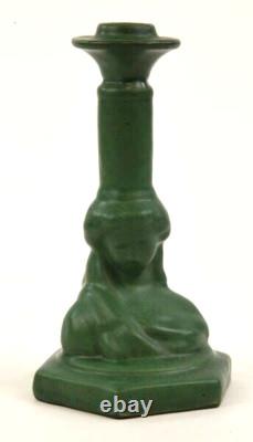 Weller Pottery Arts and Crafts Bedford Matt Green Female Figure withCandleholder