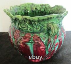 Weller Pottery Majolica Maroon & Green 10 1/2w X 8h Jardiniere Arts & Crafts