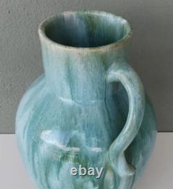 Weller Pottery Nile Rare Green Drip Arts & Crafts Twist Handle 10.25 Vase