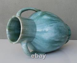 Weller Pottery Nile Rare Green Drip Arts & Crafts Twist Handle 10.25 Vase