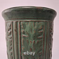 Weller Pottery Orris Matte Green Vase 1915 Arts & Crafts Relief Floral Design