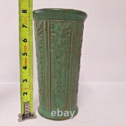 Weller Pottery Orris Matte Green Vase 1915 Arts & Crafts Relief Floral Design