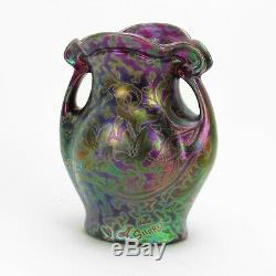 Weller Pottery Sicard 8.75 iridescent luster handled floral vase Arts & Crafts