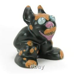 Weller Pottery black Pop-Eye dog with blue eyes 4 Garden line Arts & Crafts