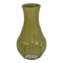 William J. Walley Arts And Crafts Pottery Green Hand Tooled Leaf Ceramic Vase