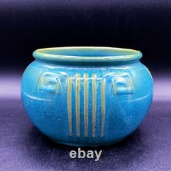 Zanesville Pottery Aqua #103 Greek Key Pot Glossy Glaze Arts & Crafts 1930s Blue