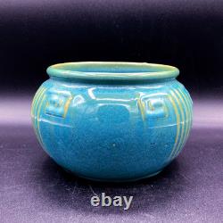 Zanesville Pottery Aqua #103 Greek Key Pot Glossy Glaze Arts & Crafts 1930s Blue