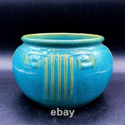 Zanesville Pottery Aqua #103 Greek Key Pot Glossy Glaze Arts & Crafts 1930s Blue