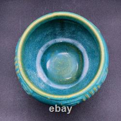 Zanesville Pottery Aqua #103 Greek Key Pot Glossy Glaze Arts & Crafts 1930s Blue