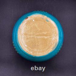 Zanesville Pottery Aqua #103 Greek Key Pot Glossy Glaze Arts & Crafts 1930s Blue