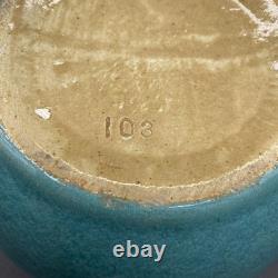 Zanesville Pottery Aqua #103 Greek Key Pot Glossy Glaze Arts & Crafts 1930s Blue