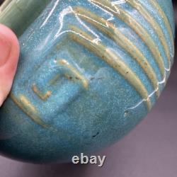 Zanesville Pottery Aqua #103 Greek Key Pot Glossy Glaze Arts & Crafts 1930s Blue