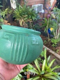 Zanesville Pottery Arts Crafts Matte Green Mission Greek Key Vase #103 FREESHP