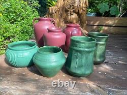 Zanesville Pottery Arts Crafts Matte Hand Thrown Olive Oil Jar Vase mulberry FS