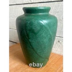 Zanesville Pottery Arts and Crafts tobacco leaf stoneware vase matte green glaze