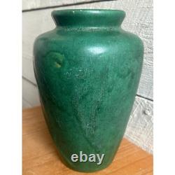 Zanesville Pottery Arts and Crafts tobacco leaf stoneware vase matte green glaze