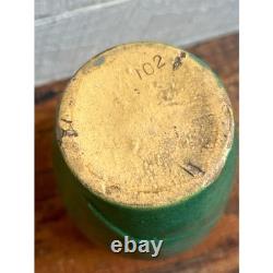 Zanesville Pottery Arts and Crafts tobacco leaf stoneware vase matte green glaze