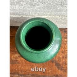 Zanesville Pottery Arts and Crafts tobacco leaf stoneware vase matte green glaze
