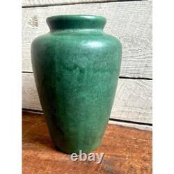 Zanesville Pottery Arts and Crafts tobacco leaf stoneware vase matte green glaze
