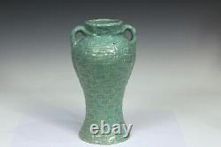 Zanesville Pottery Vase Rubble Ware Stoneware Arts & Crafts Aqua Green 10.5