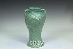 Zanesville Pottery Vase Rubble Ware Stoneware Arts & Crafts Aqua Green 10.5