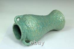 Zanesville Pottery Vase Rubble Ware Stoneware Arts & Crafts Aqua Green 10.5