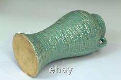 Zanesville Pottery Vase Rubble Ware Stoneware Arts & Crafts Aqua Green 10.5