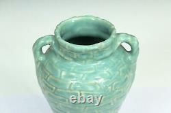 Zanesville Pottery Vase Rubble Ware Stoneware Arts & Crafts Aqua Green 10.5