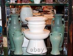 Zanesville Pottery Vase Rubble Ware Stoneware Arts & Crafts Aqua Green 10.5