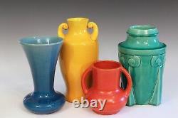 Zanesville Pottery Vase Rubble Ware Stoneware Arts & Crafts Aqua Green 10.5