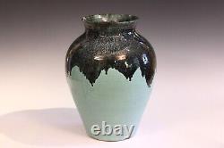 Zanesville Pottery Vintage Vase Arts & Crafts Hand Turned Aqua Drip #108 15x11