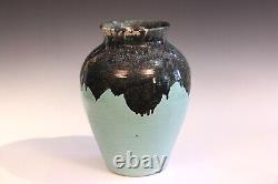 Zanesville Pottery Vintage Vase Arts & Crafts Hand Turned Aqua Drip #108 15x11