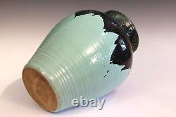 Zanesville Pottery Vintage Vase Arts & Crafts Hand Turned Aqua Drip #108 15x11