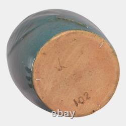 Zanesville Stoneware 1930s Arts And Craft Pottery Blue Leaf Vase 102