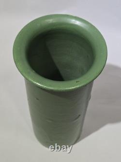 Zanesville Stoneware 1930s Arts & Crafts Matte Green Vase Vintage American 9.25